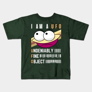 I Am A UFO Undeniably Fine Object Sad UFO Funny Face Cartoon Emoji Kids T-Shirt